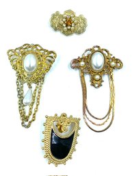 Grouping Of 4 Vintage Goldtone Military Style Badge/medal Brooches