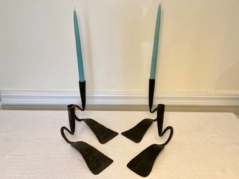 Rustic Mid-Century Wrought Iron Candleholders (4)