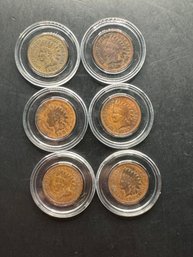6 Indian Head Pennies 1903, 1904, 1905, 1906, 1907, 1909