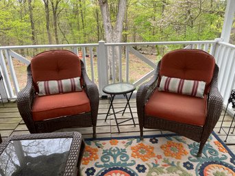 Patio Comfy Seats & Round Occasional Table & 2 Plant Stands