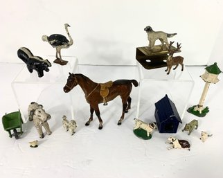 Collection Of 14 Painted White Metal Figures & Objects