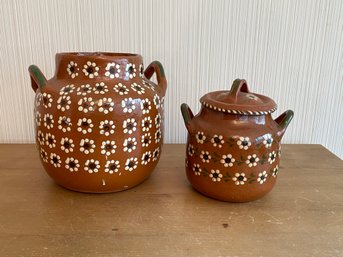 Lot Of 2 Ollas De Barro Mexican Red Clay Pots