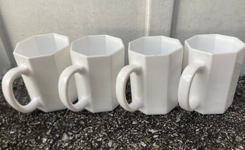 Vintage Arcopal France Octagonal White Milk Glass Mugs Set Of 4