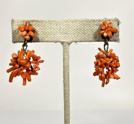 Pair Antique Branch Coral Screw Back Earrings