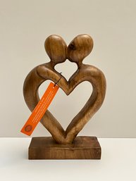 Acacia Wood Heart Lovers Sculpture