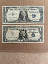 Beautiful Lot Of 2 1957 A One Dollar Bill -Silver Certificate U.S. Note