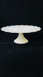 Fenton Scalloped Edge Spanish Lace Milk Glass Pedestal Cake Stand