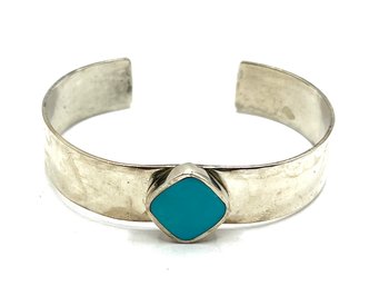 Vintage R.M. Designer Sterling Silver Turquoise Color Inlay Cuff Bracelet