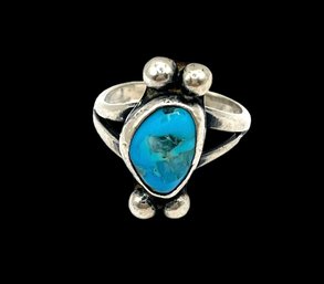 Vintage Tiny Sterling Silver Turquoise Ring, Size 2.5