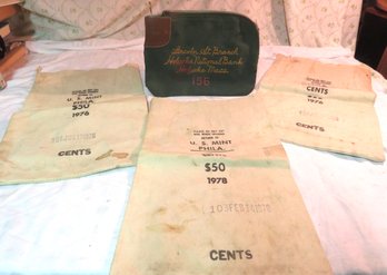 4 Vintage Canvas Bank Money Bags