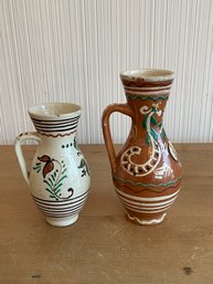 Lot Of 2 Hand Painted Hungarian Pitchers