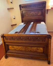 Full Size Burl Walnut Victorian Bed Circa 1880