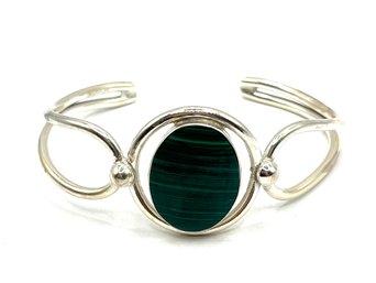 Vintage Mexican Sterling Silver Malachite Inlay Cuff Bracelet