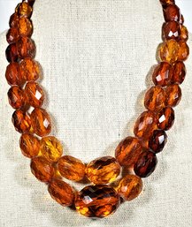 Antique Genuine Faceted Amber Double Strand Beaded Necklace