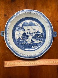 Antique Canton Warming Plate Circa 1840 Blue And White Chinese Export 19th Century