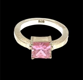 Vintage Sterling Silver Rose Pink Stone Ring, Size 6.75