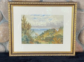 Vintage Lake Watercolor Scene Artwork And Frame