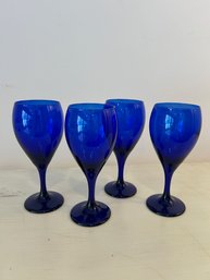 Vintage Libbey Cobalt Blue Glass Wine Goblets-Set Of 4