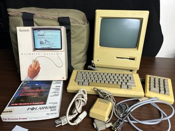 Early Apple Macintosh With Keyboard, Mouse, And Accessories