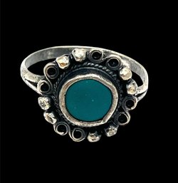 Vintage Sterling Silver Designer Turquoise Ring, Size 7.5