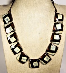 PHENOMENAL MCM Mid Century Enamel On Copper Link Necklace Jean & Christiane