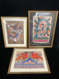 Set Of Three Framed Colored Paintings