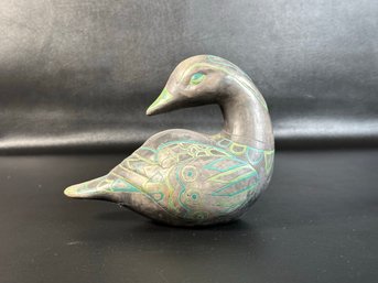 A Beautiful, Handcrafted Preening Duck In Ceramic