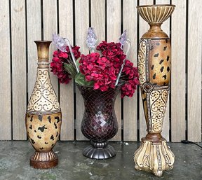 A Trio Of Large Exotic Metal Vases