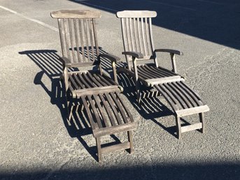 (1 Of 2) ONE Solid Teak $985 Lounge Chair From RESTORATION HARDWARE - Bid Is For Chair On LEFT - Super Solid !