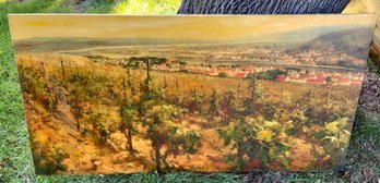 Beautiful Oil Painting Vineyard Overlooking The Village ~ Signed ~