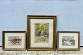 Three Vintage Framed Watercolors By George W. Bernhardt (American, 20th Century)