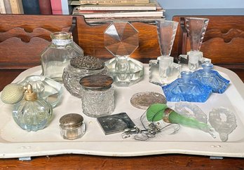 The Antique Vanity Top - Atomizers, Sterling Lidded Cream Bottles And More