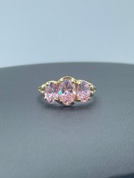 Gorgeous Large 3 Oval Pink Tourmaline Ring Set In 10k Yellow Gold