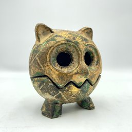 Mid Century Japanese Gold Gilt Iron Owl Incense/candle Burner