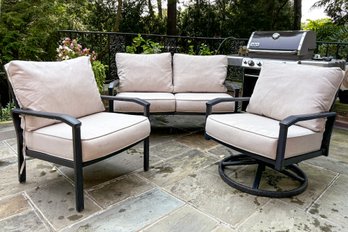 An Outdoor Tubular Metal Patio Set - Settee And Two Chairs By Custom Kraft