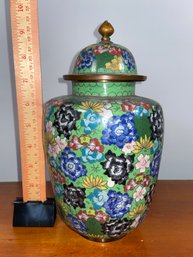 Lot 1 - Chinese Cloisonne Brass Ginger Jar With Lid 10'