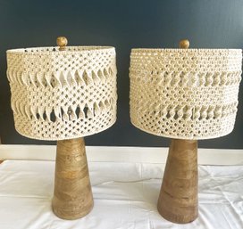 Fabulous Bohemian Style Wood Lamps With Macrame Shades- Made In India