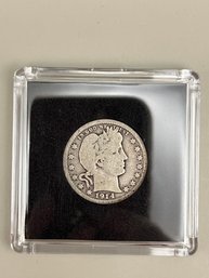 1914 Barber Silver Quarter In Plastic Case