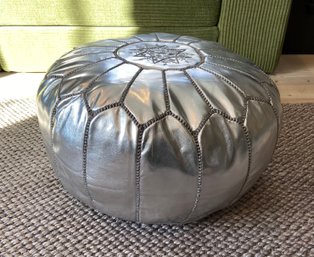 Moroccan Pouf In Metallic Silver