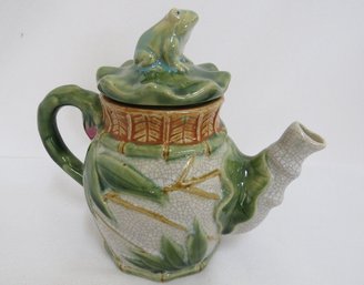 An Adorable Stoneware Frog Lidded Tea Pot