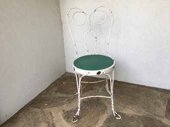 (1 OF 2)VINTAGE PARIS FLEA MARKET FIND BISTRO ICE CREAM PARLOR WROUGHT IRON PAINTED CHAIR