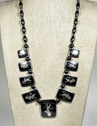 Large Vintage Siam Sterling Silver Niello Link Panel Necklace