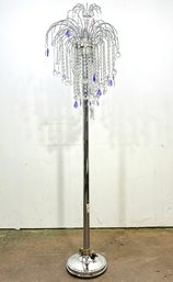 A Waterfall Floor Lamp In Chrome And Crystal