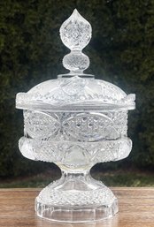 Gorgeous American Brilliant Cut Glass Crystal Pedestal Candy Dish With Lid