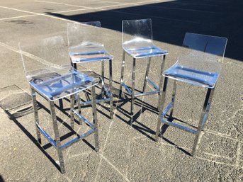 Four Fantastic SOMERTON Chrome & Lucite Counter / Bar Stools - Client Paid Over $1,500 For The Set ! ($390 Ea)