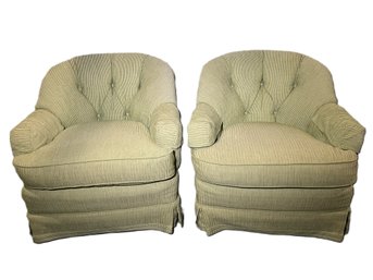 Pair Of Green Wesley Hall Club Chairs