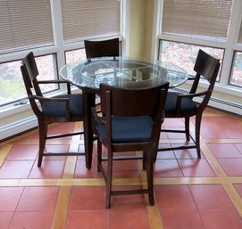 Counter Height  Glass Topped Table With 4 Matching Arm Chairs By Green River Wood Co.