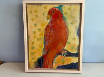 Framed Oil On Board Of A Red/Orange Parrot By Kim Hanna