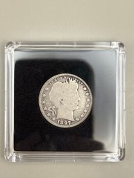 1897 Barber Silver Quarter In Plastic Case