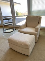 Mid Century Upholstered Lounge Chair With Ottoman.